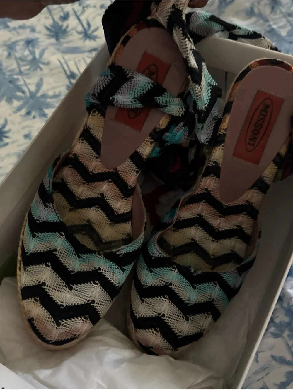 Missoni Black Chevron Knit Wedge Espadrilles with Pastel Accents